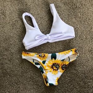 Ribbed Tie Front with Sunflower Bikini